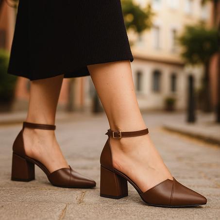 صندل من جلد رطب ناعم و كعب قصير مريح للعمل و المناسبات