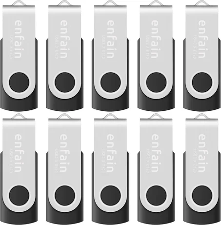 Enfain Paquete de 10 unidades flash USB 2.0 de 32 GB, diseño giratorio, almacenamiento de datos confiable para el hogar, oficina, escuela, memorias USB a granel compatibles con PC, laptop, Ma
