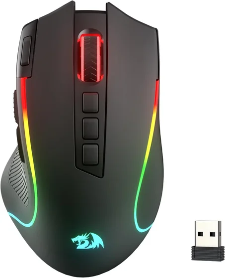 Redragon Ratón para juegos M612 PRO RGB, 8000 DPI con cable/inalámbrico ratón óptico con 9 botones programables y 7 modos retroiluminados, BT y 2.4G inalámbrico, software compatible con tecla