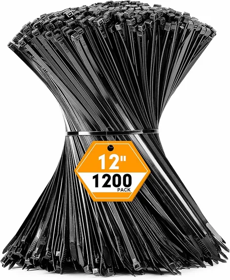 1200 bridas negras de 12 pulgadas, cintas de nailon de plástico resistente con resistencia a la tracción de 50 libras para interiores y exteriores