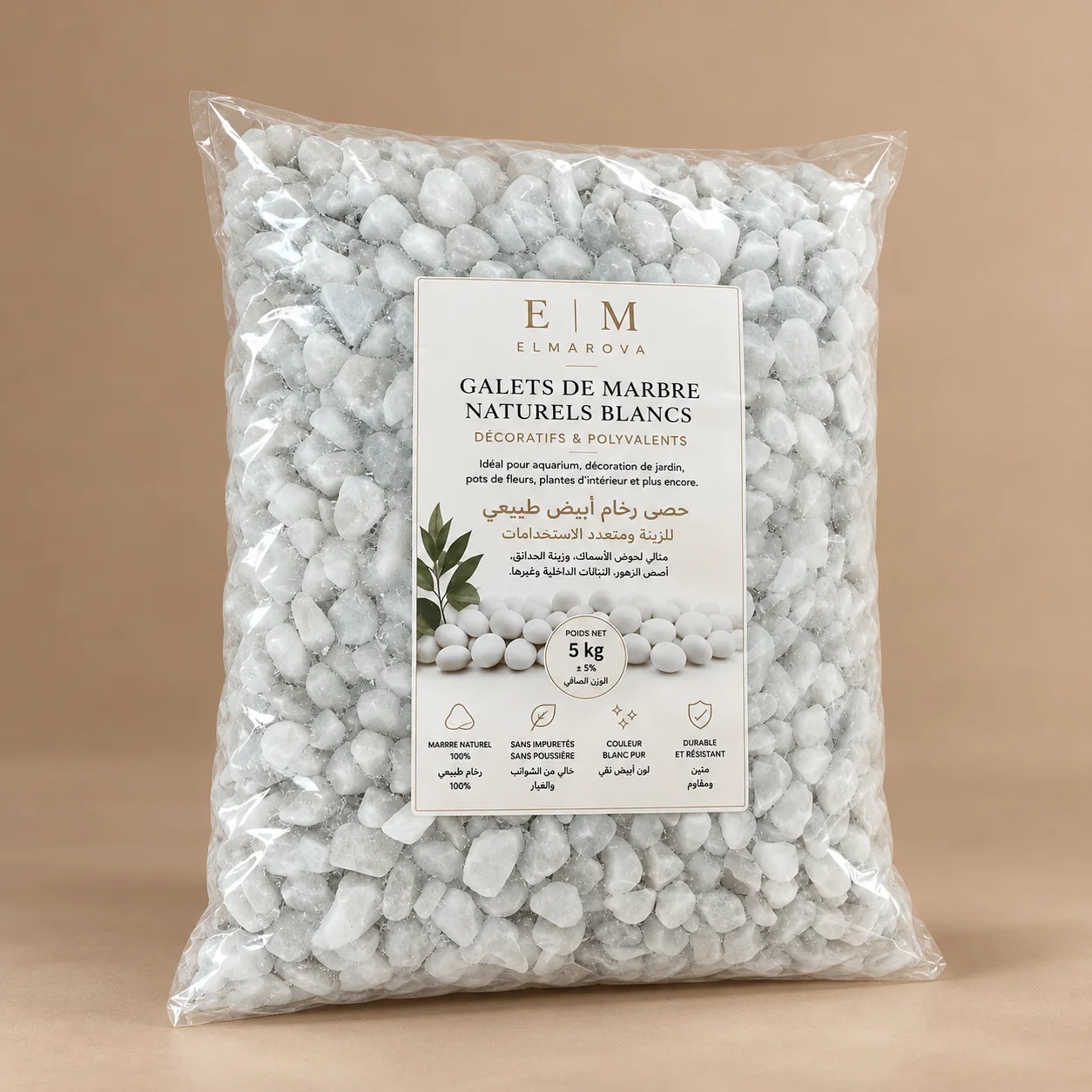 Galets de marbre naturels blancs – 5 kg