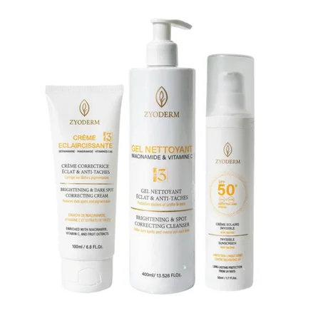 ZYODERM Kit Éclaircissant – Gel Nettoyant + Crème + SPF 50+