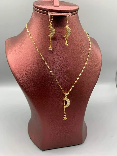 parure 2 pcs piere zircon en acier inoxydable