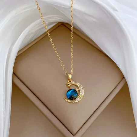 Collier Pendentif Planète Etoile et Lune