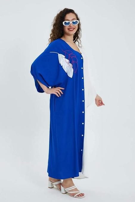 Robe chemise longue oversize à col en V