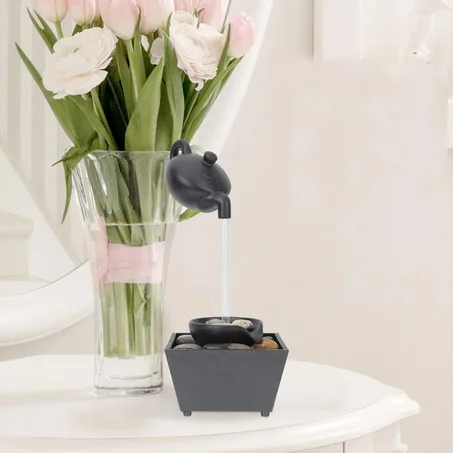 Fontaine théière flottante décoration de table avec lumières LED et pierres – نافورة مياه على شكل إبريق شاي عائم