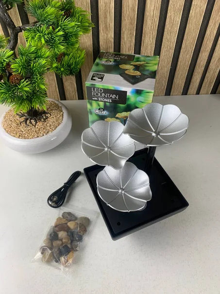 Fontaine décorative en forme de pétales avec lumières LED et pierres – نافورة مياه بعدة طبقات