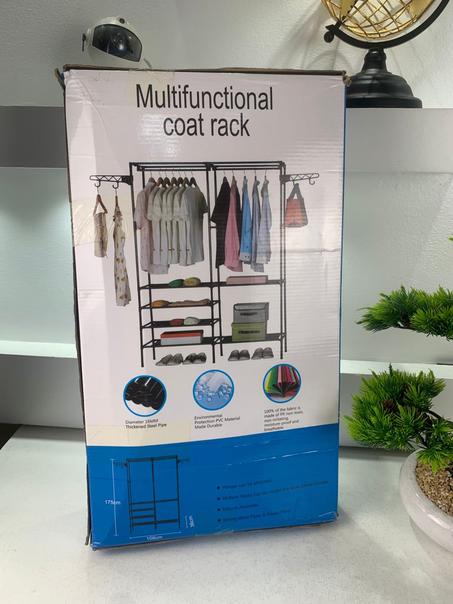 Penderie à vêtements robuste en métal à 5 ​​niveaux avec étagères et 4 crochets latéraux