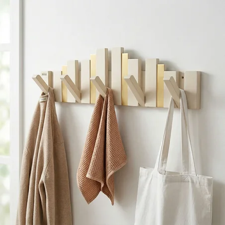 Porte-Manteau Mural Design Piano en Bois avec Touches Dorées - علاقة ملابس خشبية