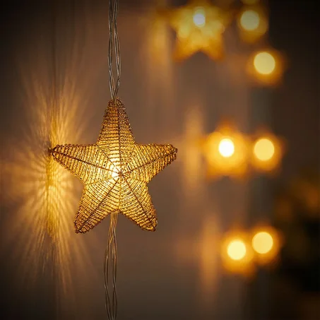 Guirlande Lumineuse Étoiles Dorées 16 LED avec Maillage Métallique – سلسلة أضواء رمضانية