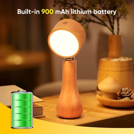 Lampe LED Motif en bois portable sans fil rechargeable à interrupteur tactile 4000K - مصباح مكتب يعمل باللمس