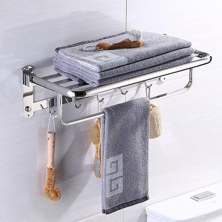 Porte-serviettes mural pliable en acier inoxydable avec crochets GM – علاقة مناشف قابلة للطي