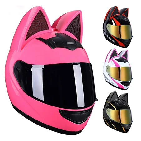 Casque de moto pour femme et fille avec oreilles de chat - خوذة احترافية للنساء