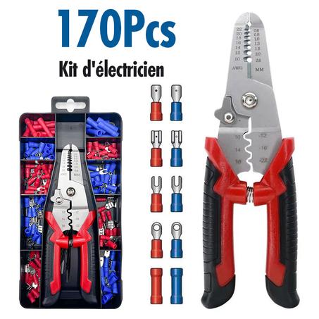Coffret de sertissage 3en1 avec cosses 22-10 AWG – 170 pièces pour l’électricien