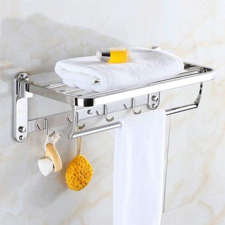 Porte-serviettes mural pliable en acier inoxydable avec crochets – علاقة مناشف قابلة للطي