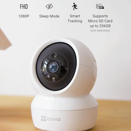 ازفيز كاميرا مراقبة داخلية عالية الدقة قابلة للدوران بخاصية الاتصال بشبكة الواي فاي C6N - ابيض، لاسلكي