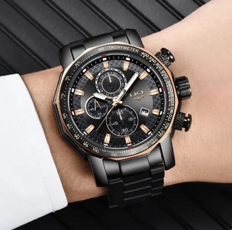 Montre de Luxe LIGE Noir et rose gold