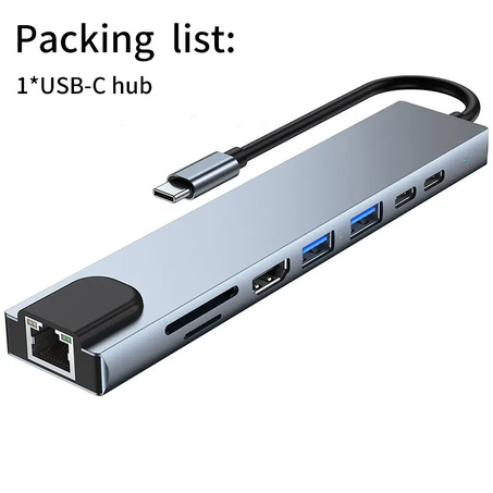 Adaptateur USB 8 en 1 Type C 3 1 à 4K HdTV