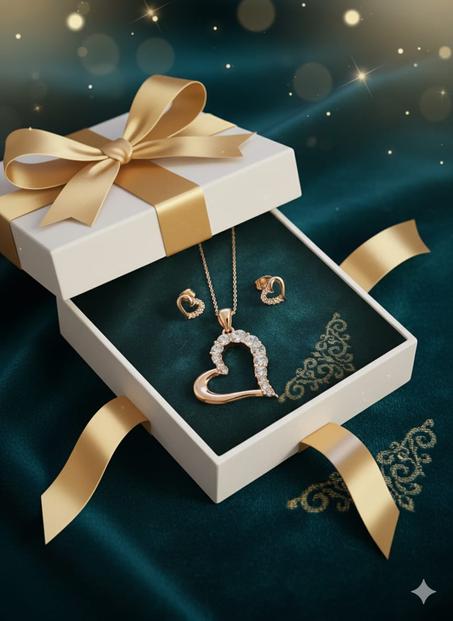 FASHION HEART & NECKLAGE GOLD  طقم القلب الذهبي الفاخر