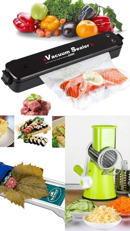 الخصم الاقوى قطاعة الخضار اليدوية+ماكينة لف الدوالي+اداة سحب  وتغليف الهواء