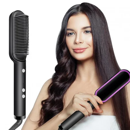 Brosse lisseur cheveux chauds 2 en 1