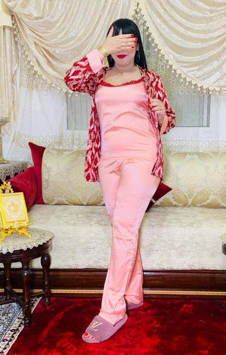 بنوار 3 بياس دوني+سروال+بنوار قصير كما العادة جودة عالية وبثوب ستان حرير