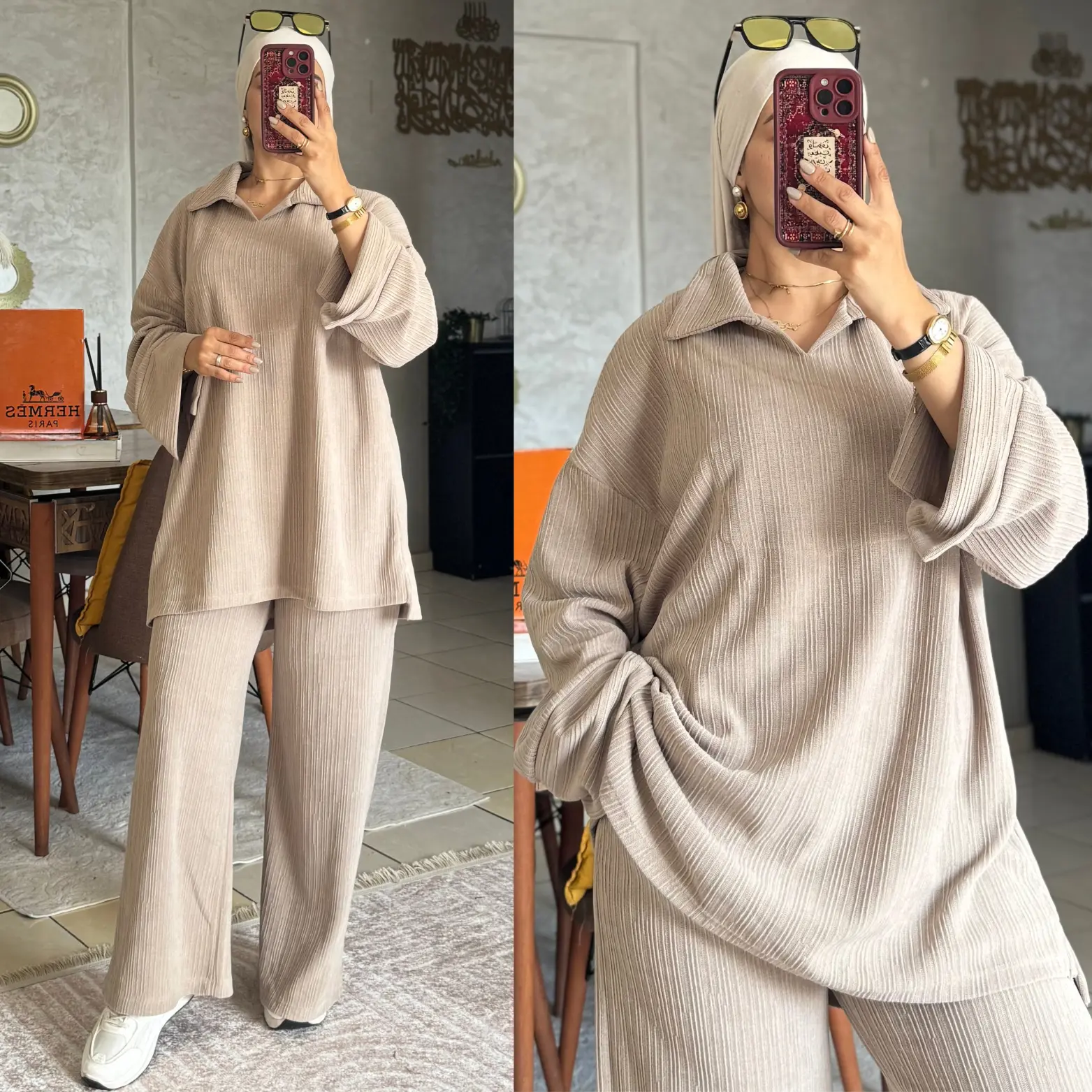 Ensemble Oversize jacquard avec col