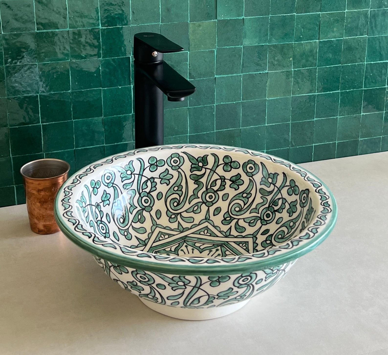 Lavabo en céramique marocaine fait main – 30 cm de diamètre