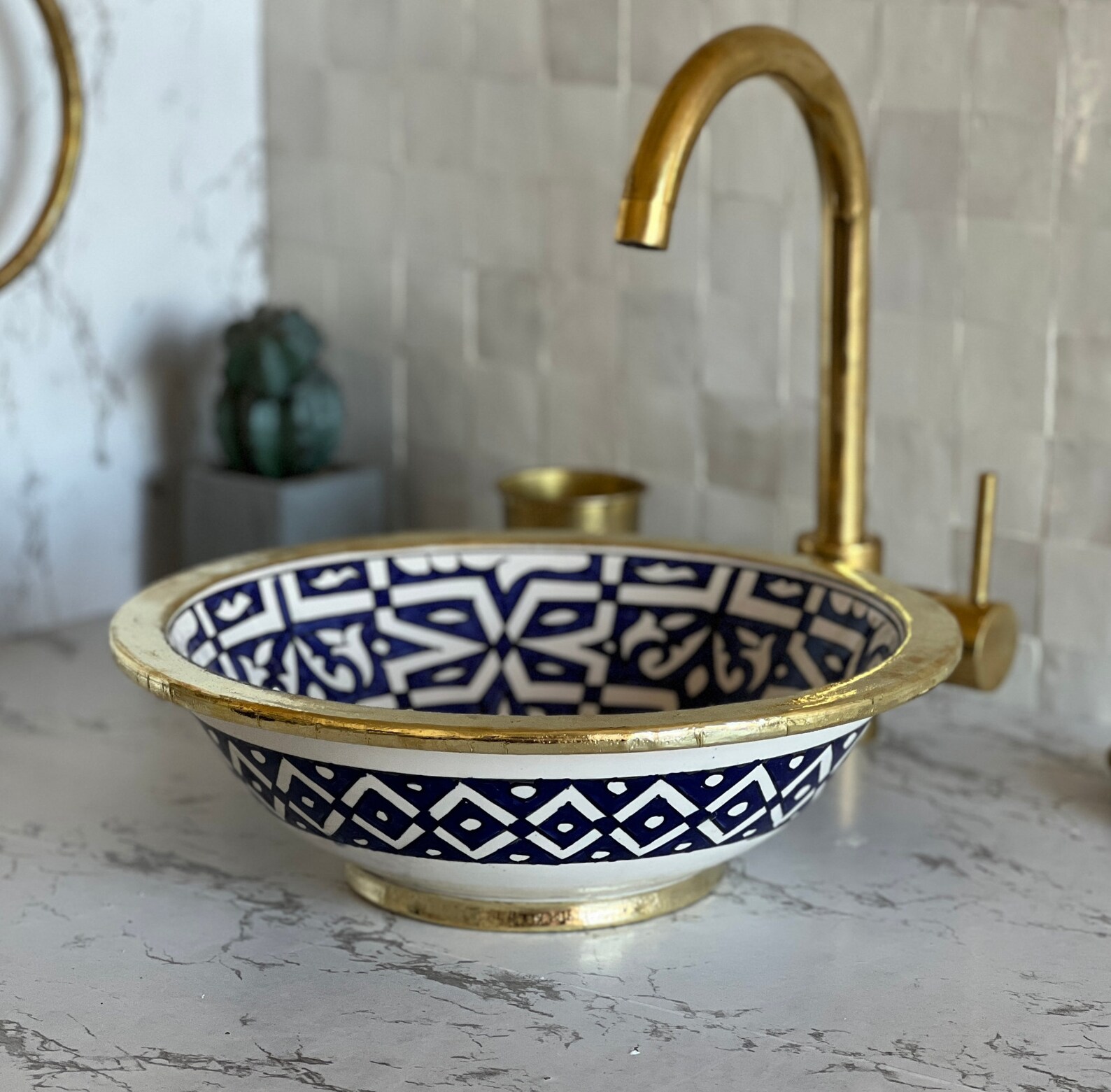 Lavabo en céramique marocaine fait main – 30 cm de diamètre