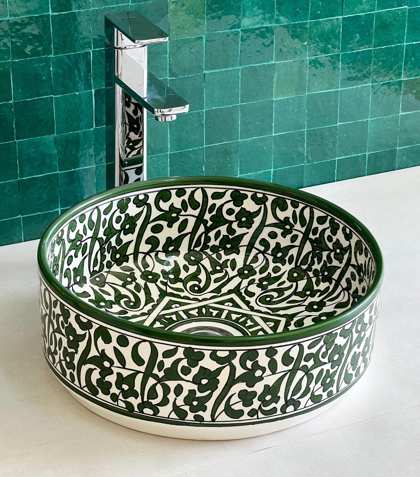 Lavabo en céramique marocaine fait main – 30 cm de diamètre
