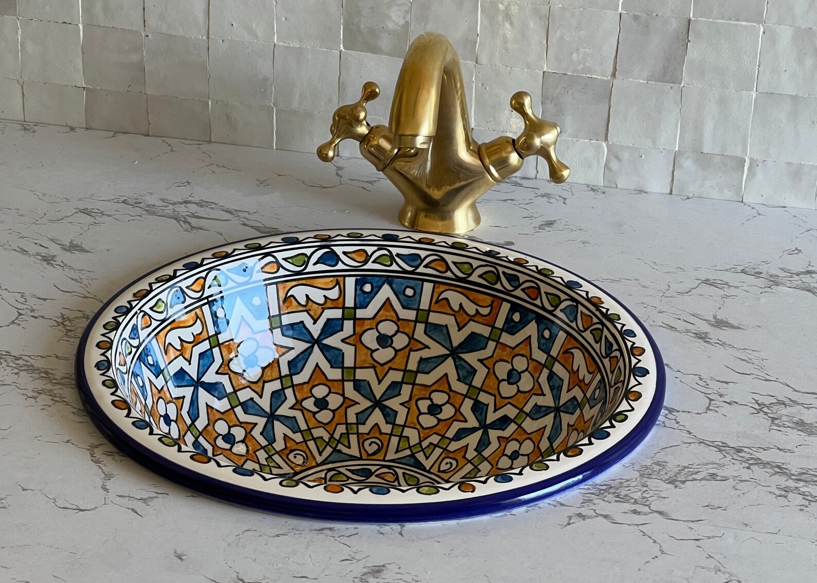 Lavabo en céramique marocaine fait main – 30 cm de diamètre