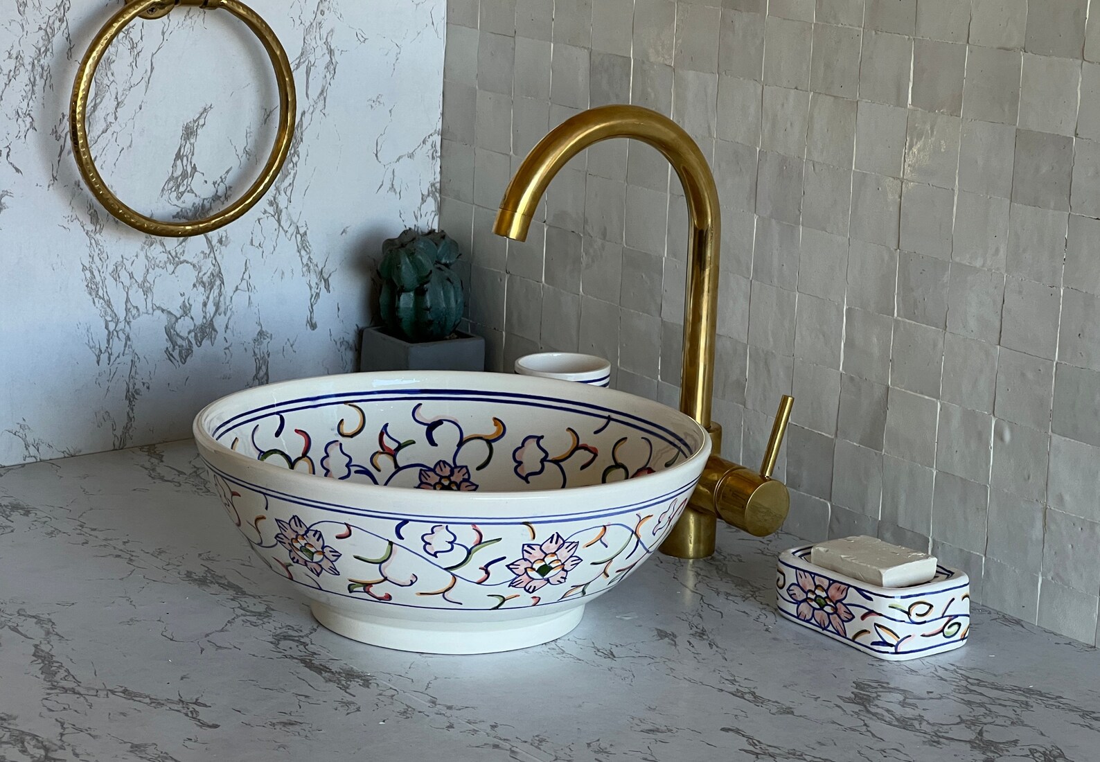 Lavabo en céramique marocaine fait main – 30 cm de diamètre