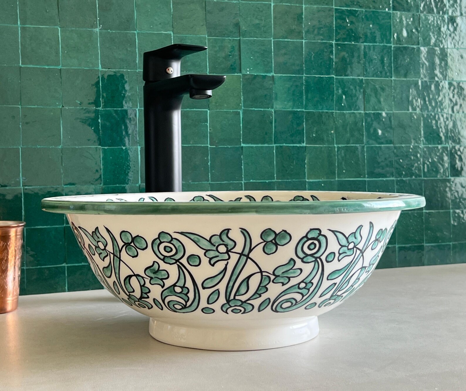 Lavabo en céramique marocaine fait main – 30 cm de diamètre