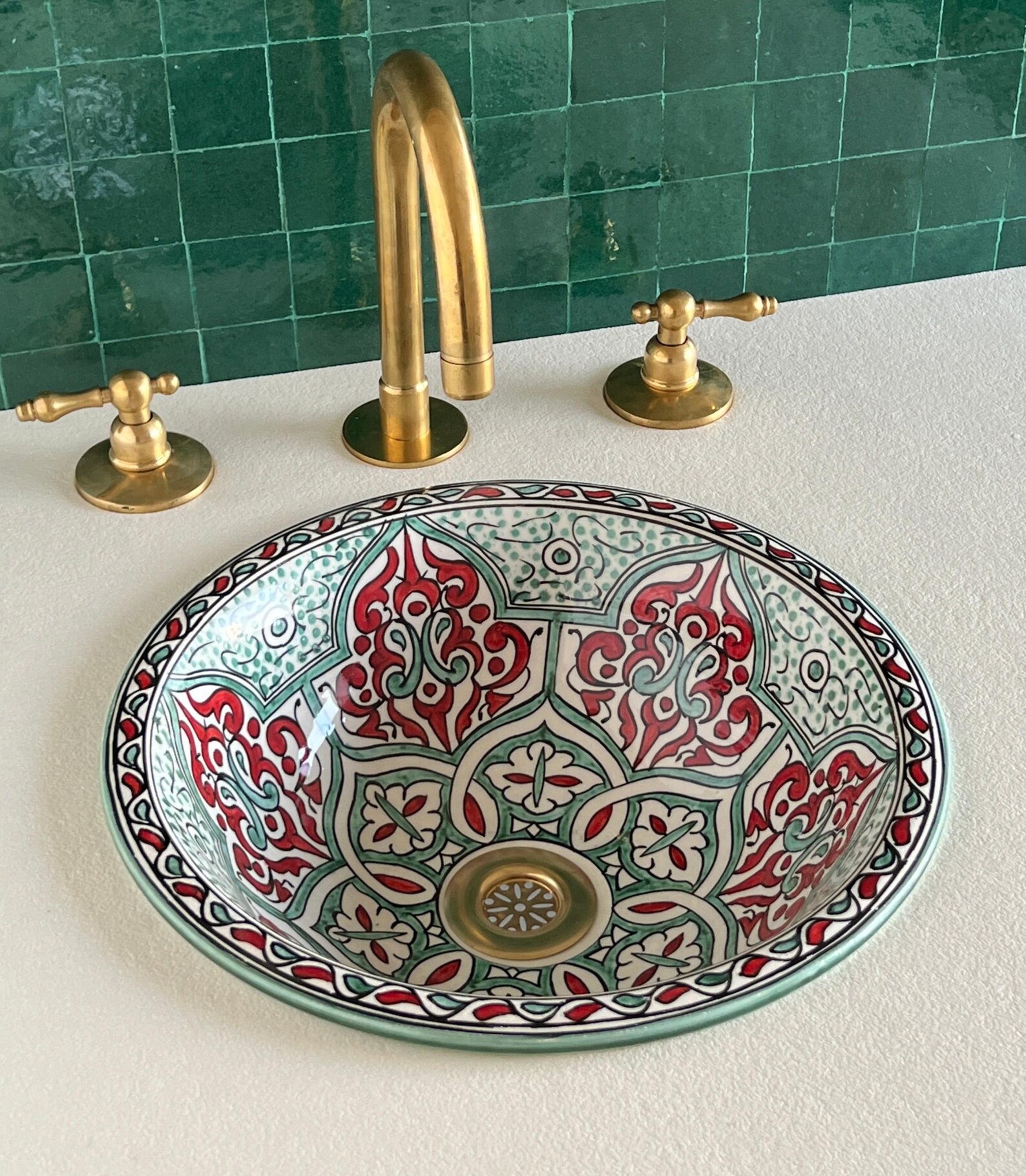 Lavabo en céramique marocaine fait main – 30 cm de diamètre