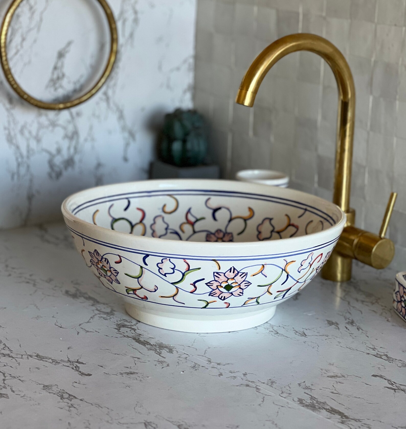 Lavabo en céramique marocaine fait main – 30 cm de diamètre