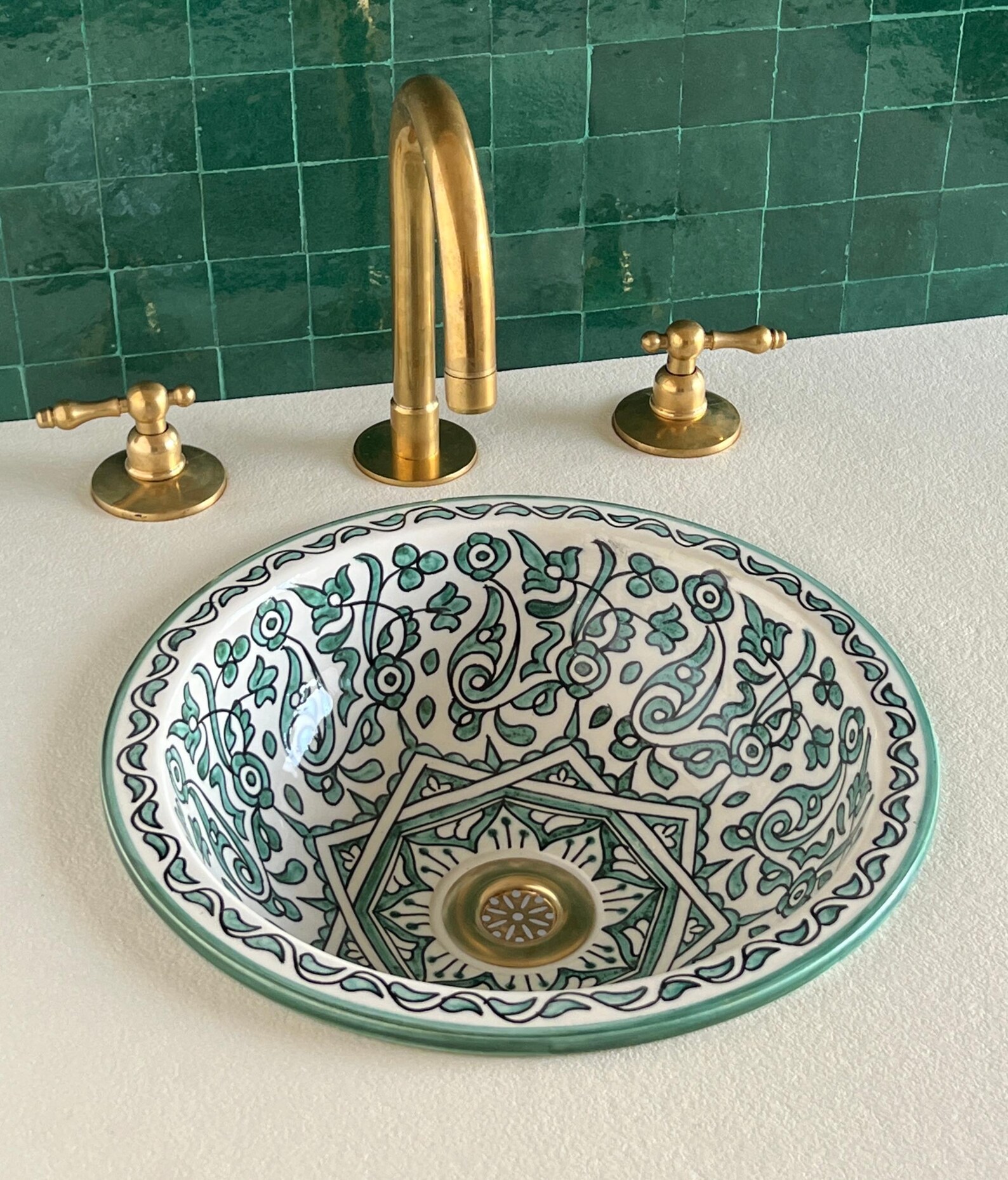 Lavabo en céramique marocaine fait main – 30 cm de diamètre