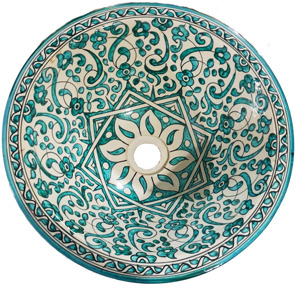 Lavabo en céramique marocaine fait main – 30 cm de diamètre