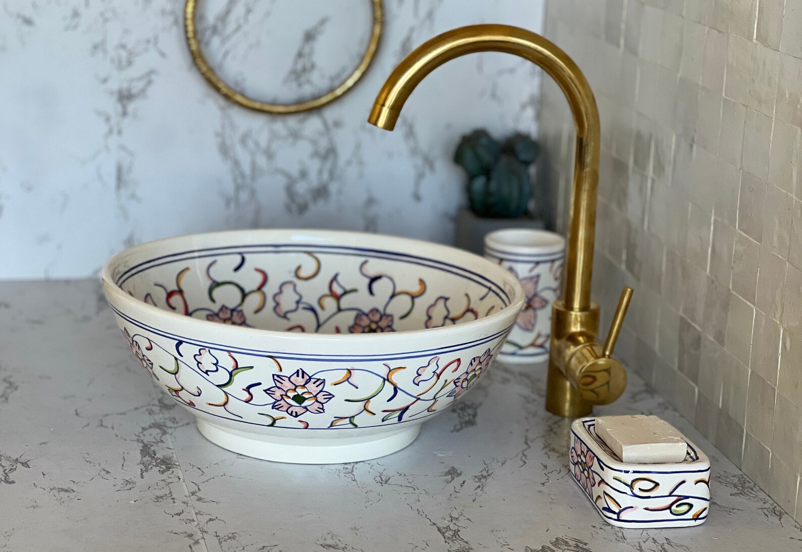 Lavabo en céramique marocaine fait main – 30 cm de diamètre