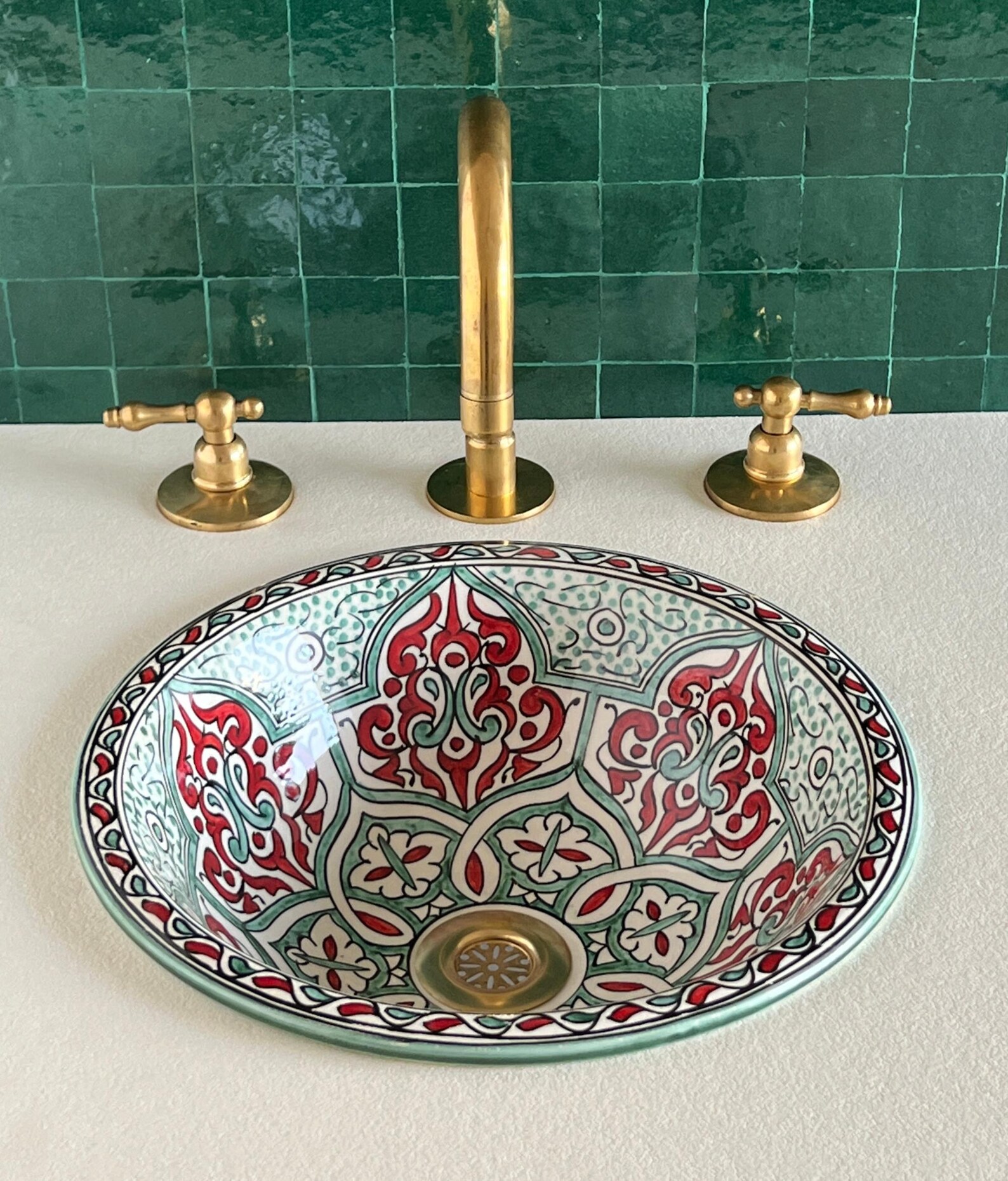 Lavabo en céramique marocaine fait main – 30 cm de diamètre