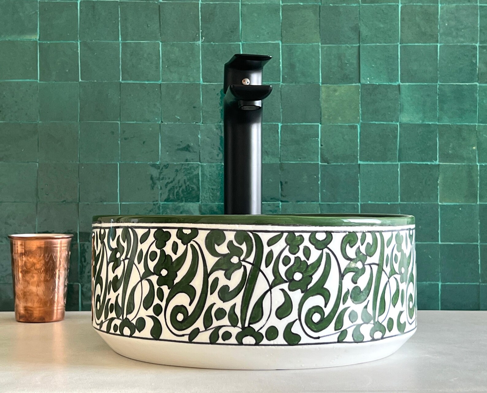 Lavabo en céramique marocaine fait main – 30 cm de diamètre