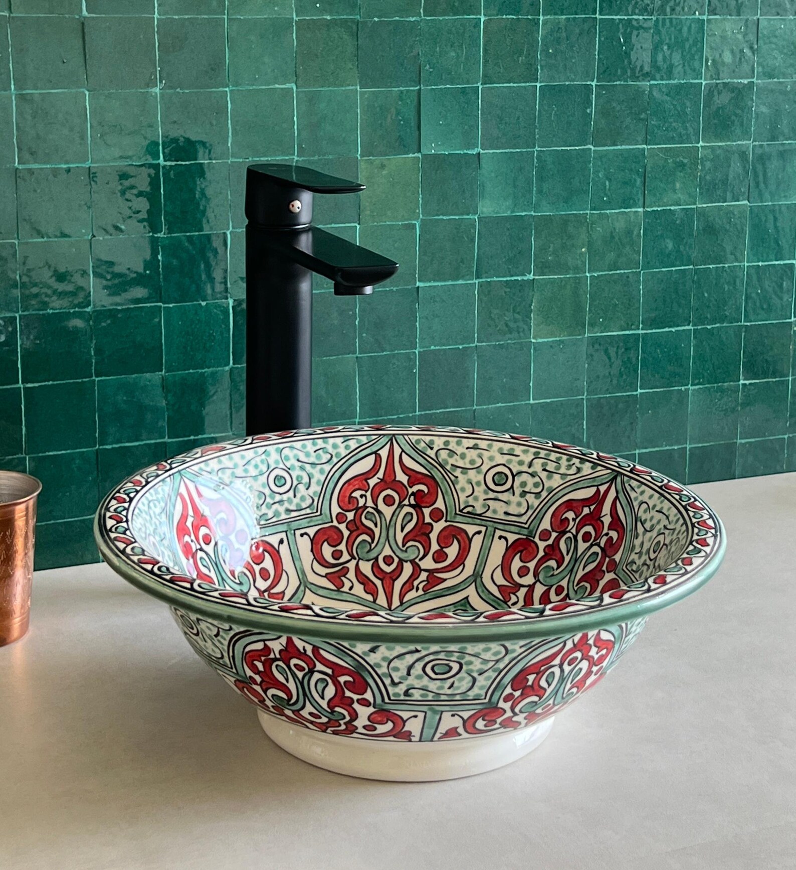 Lavabo en céramique marocaine fait main – 30 cm de diamètre