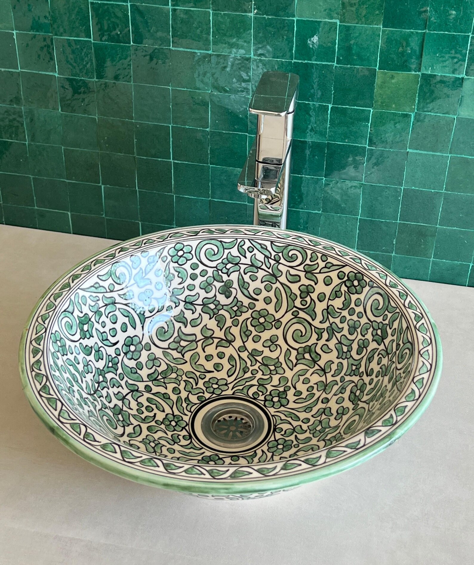 Lavabo en céramique marocaine fait main – 30 cm de diamètre