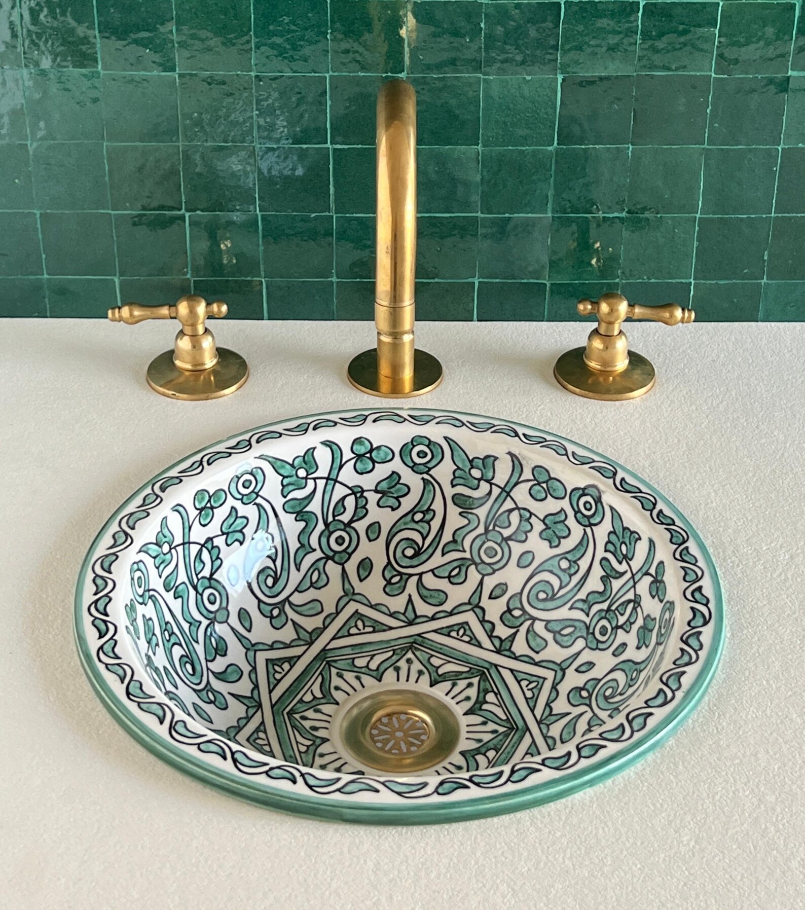 Lavabo en céramique marocaine fait main – 30 cm de diamètre