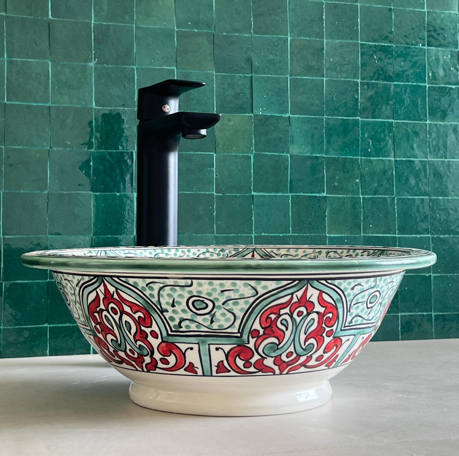 Lavabo en céramique marocaine fait main – 30 cm de diamètre
