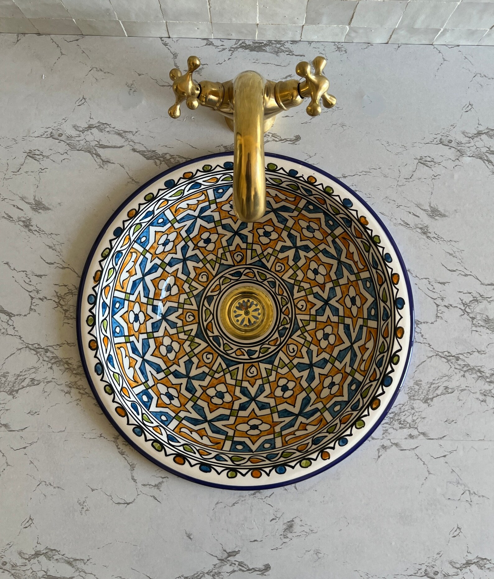 Lavabo en céramique marocaine fait main – 30 cm de diamètre