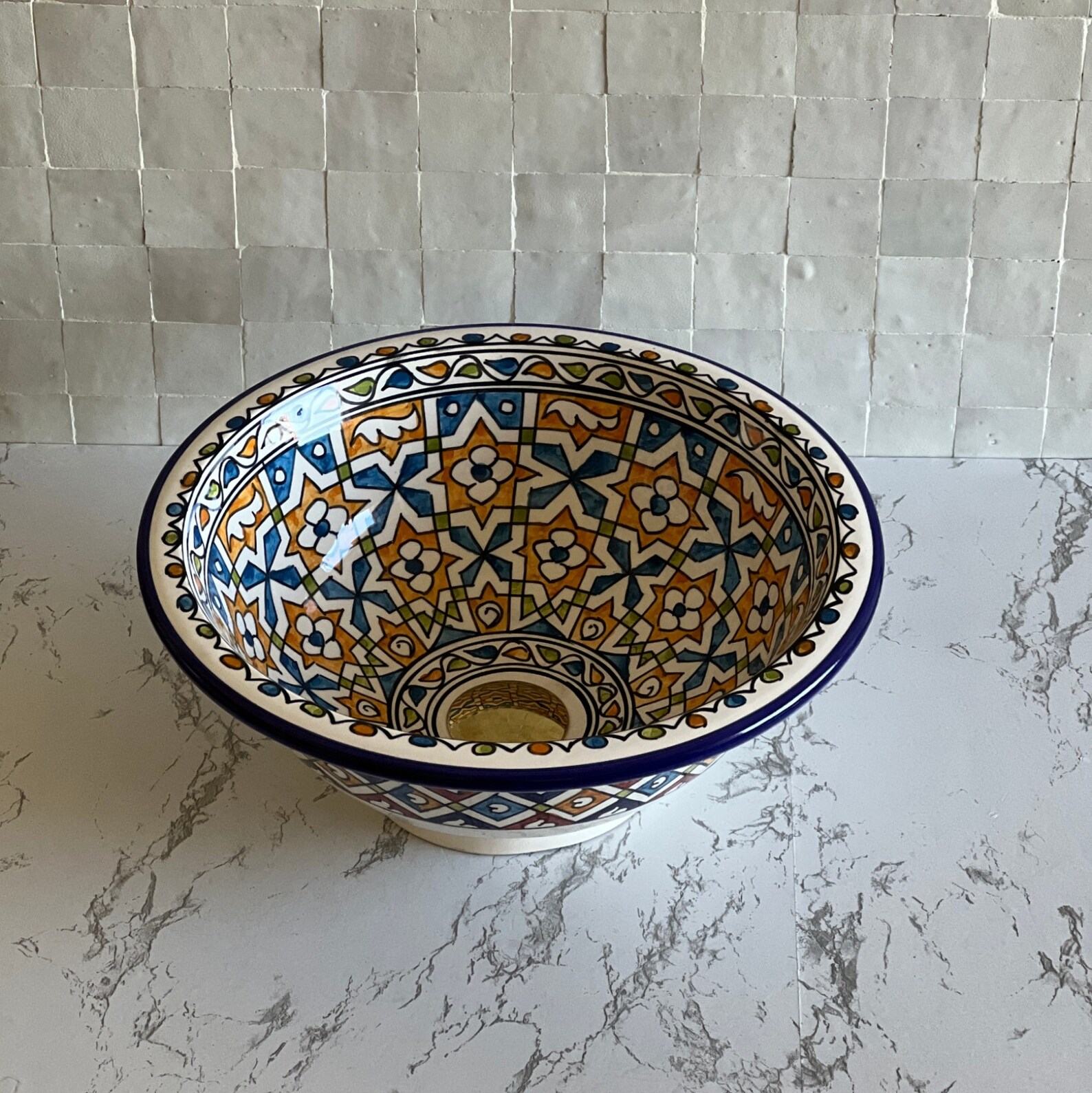 Lavabo en céramique marocaine fait main – 30 cm de diamètre