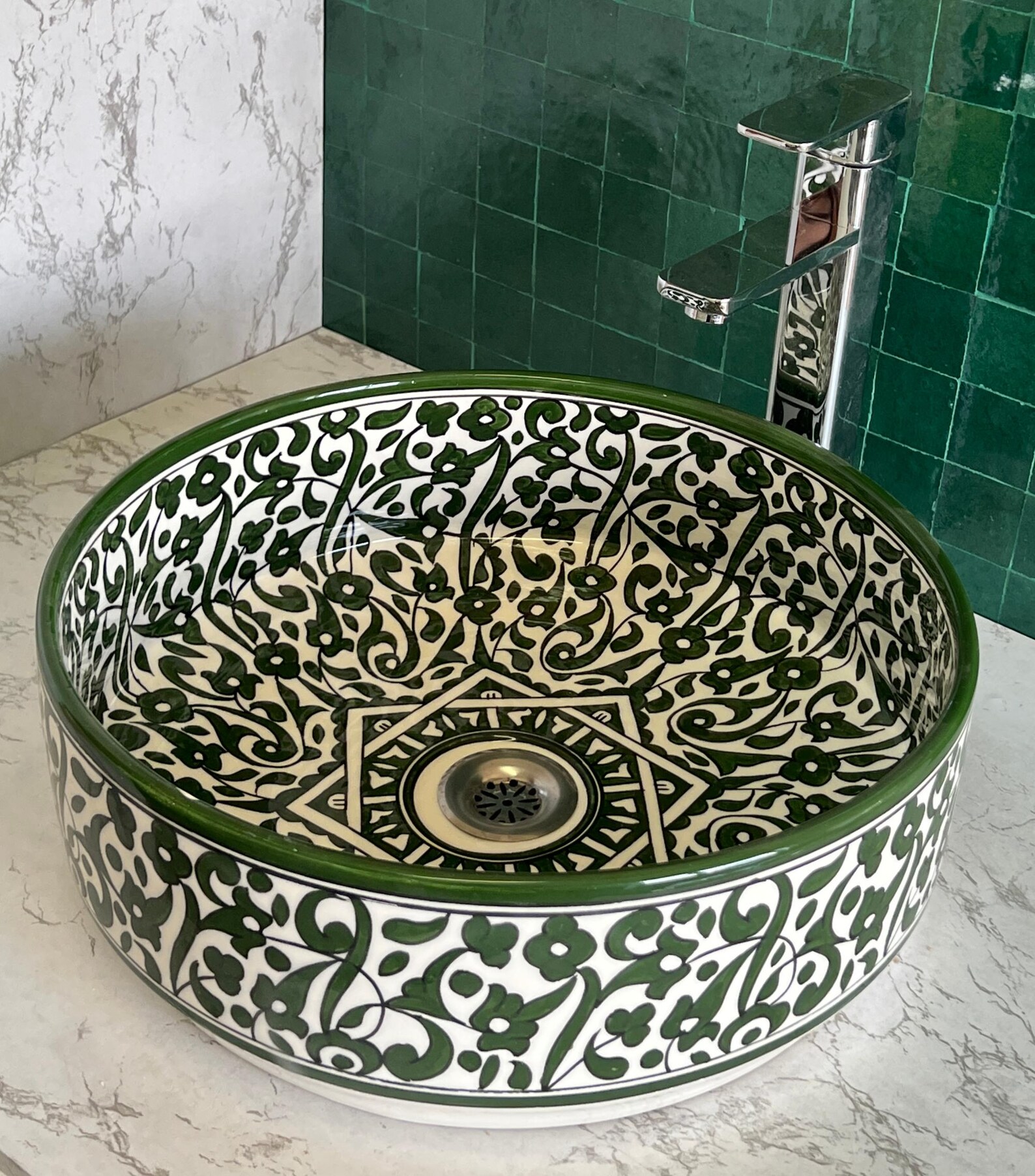 Lavabo en céramique marocaine fait main – 30 cm de diamètre