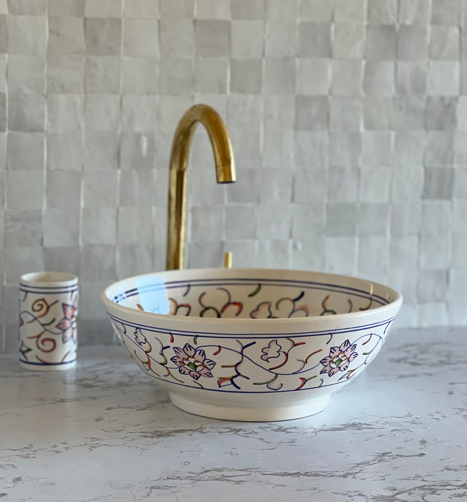 Lavabo en céramique marocaine fait main – 30 cm de diamètre