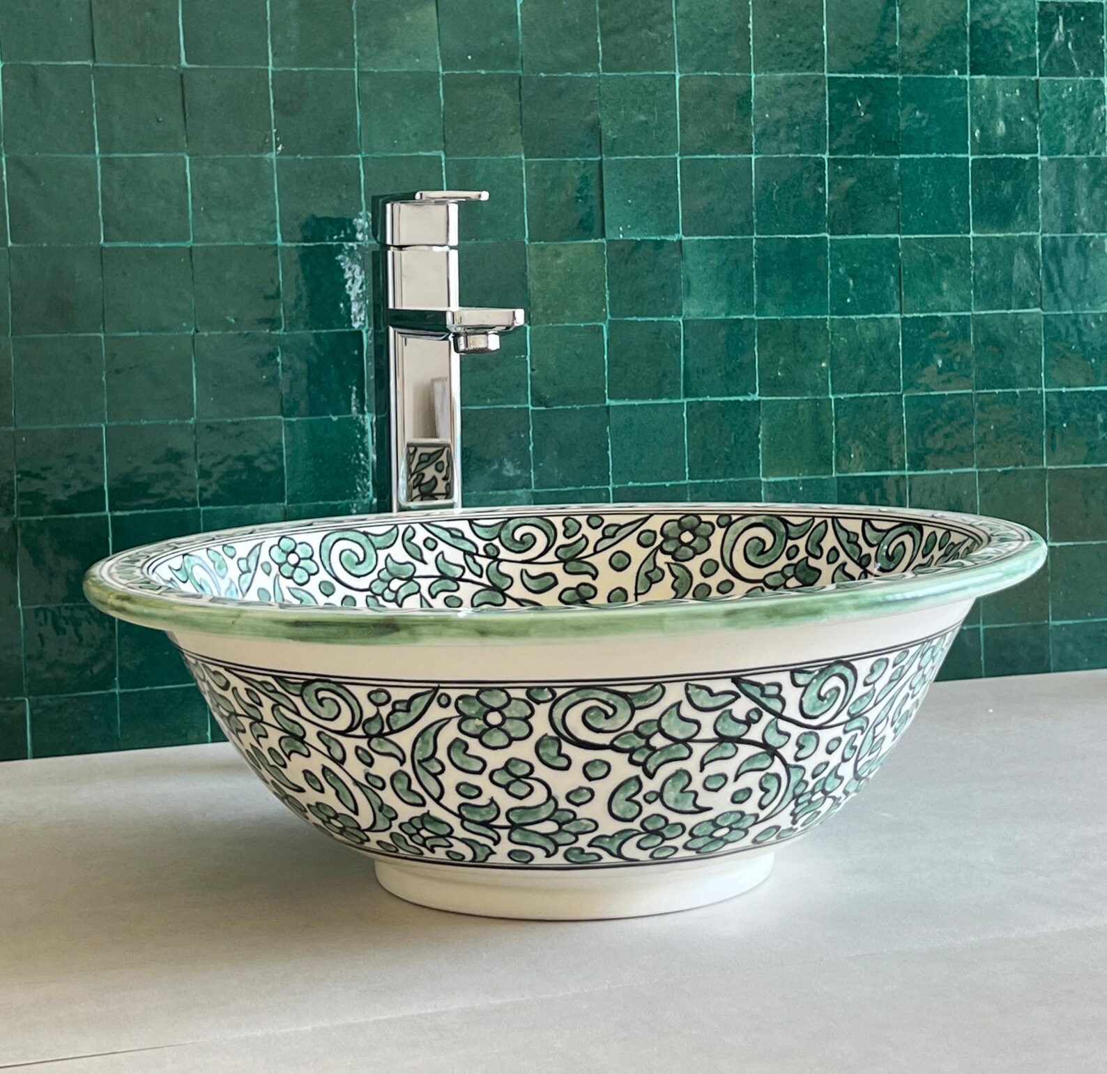 Lavabo en céramique marocaine fait main – 30 cm de diamètre