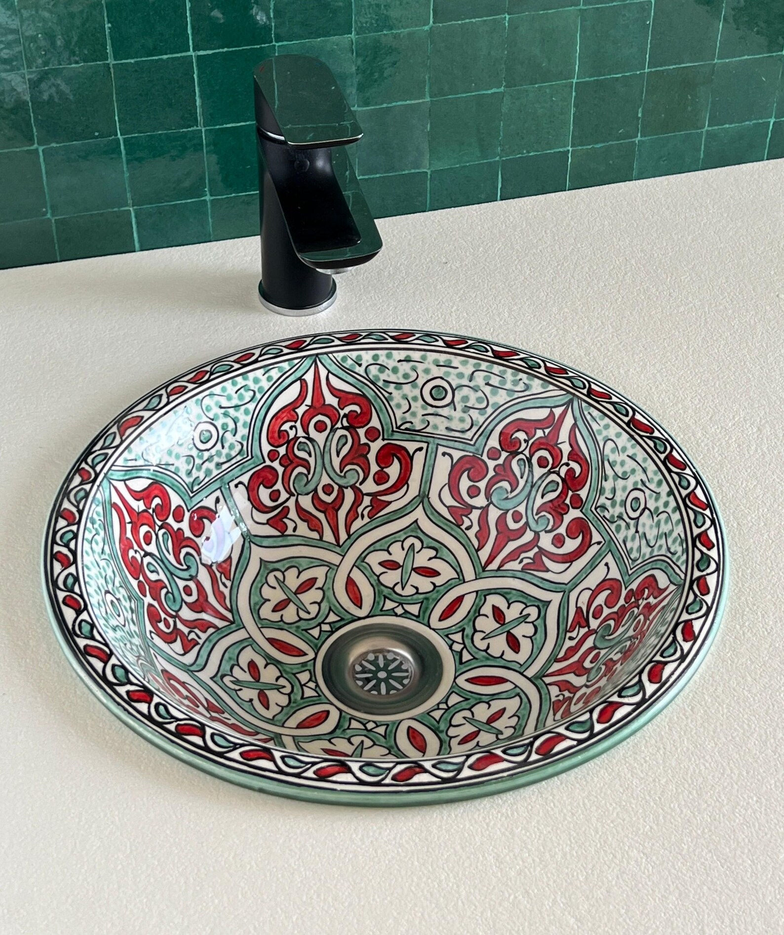 Lavabo en céramique marocaine fait main – 30 cm de diamètre
